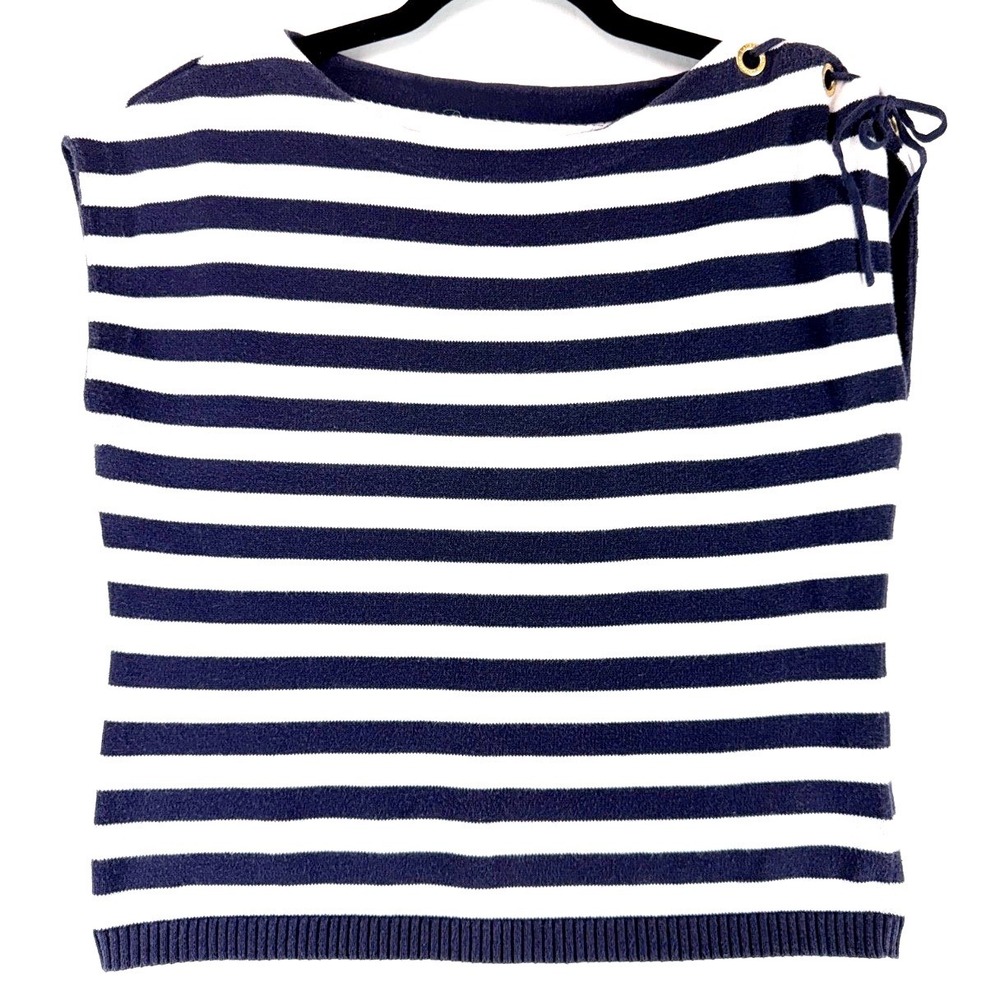 Ralph Lauren Womens Navy Stripe Boatneck Grommet Lace Sweater Vest Nautical Top